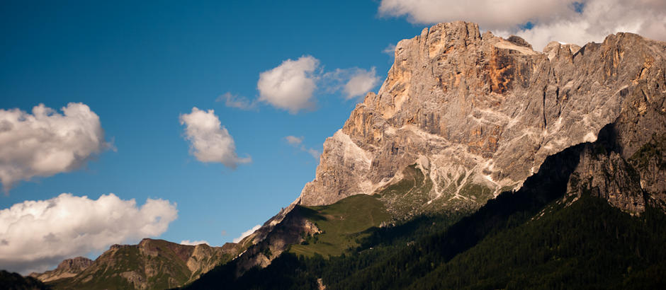 Appena sopra l'abitato, l'imponente Cimon della Pala